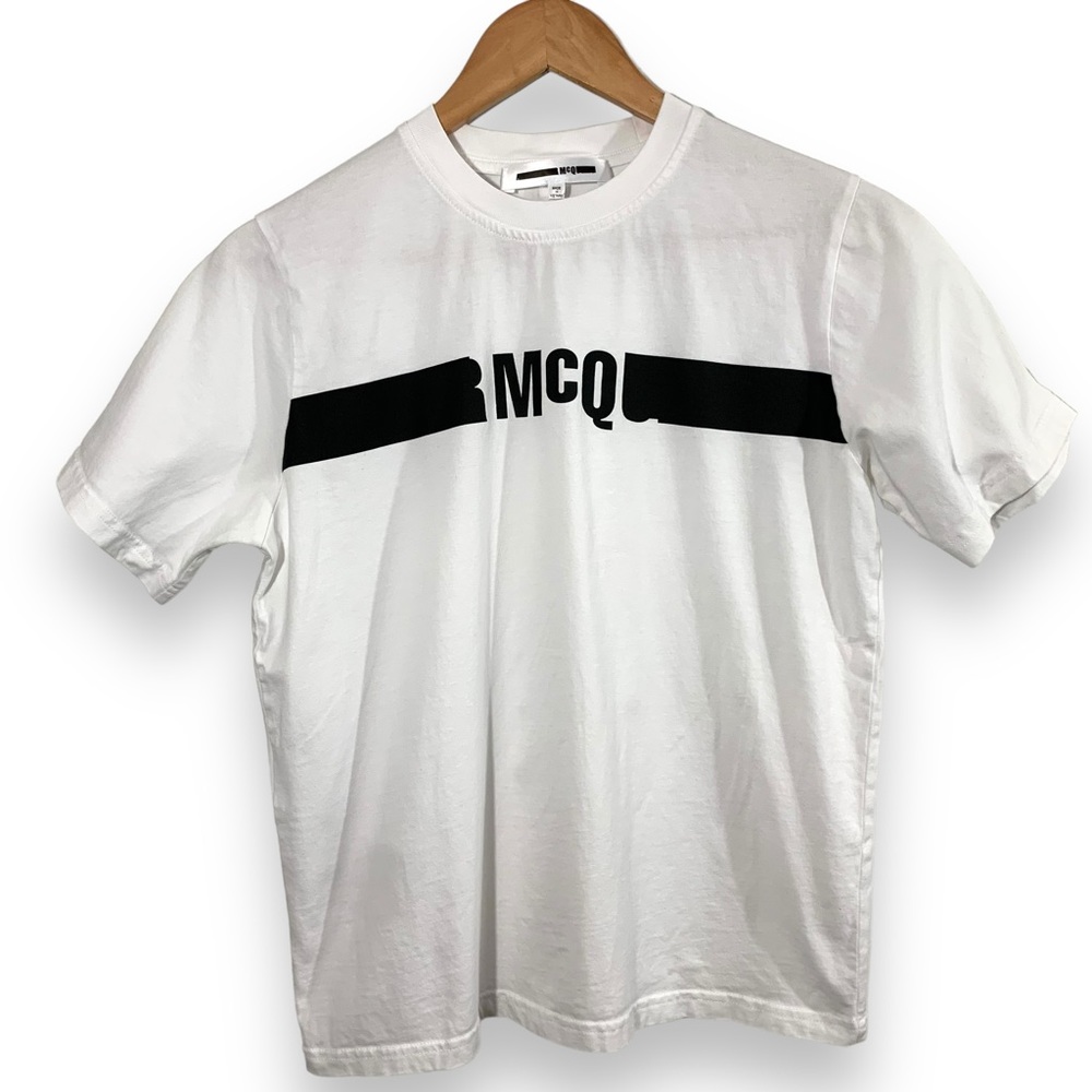McQ by Alexander McQueen White and Black Short Sleeve Tee
